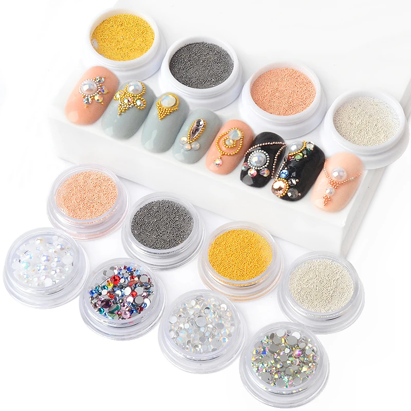 

New 1box Stainless Steel Metal Caviar Beads Mixed Rhinestones 3D Nail Art Decorations Charm DIY Fashion Manicure Accessory