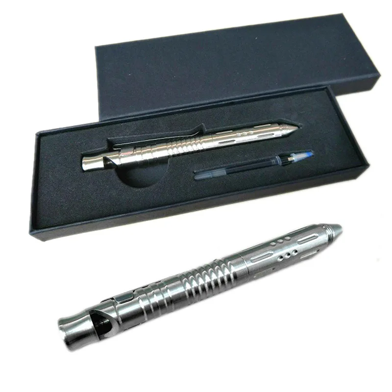 

Outdoor Multifunction Stainless Steel Tactical Pen with Whistle Hiking Camping Self-defense Pen Gift Box Writing Survival Rescue