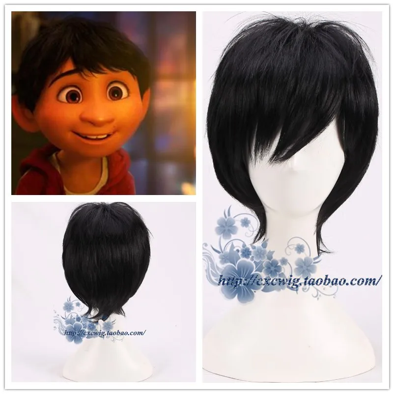 

Mens Coco black short wig Halloween role play coco black hair costumes