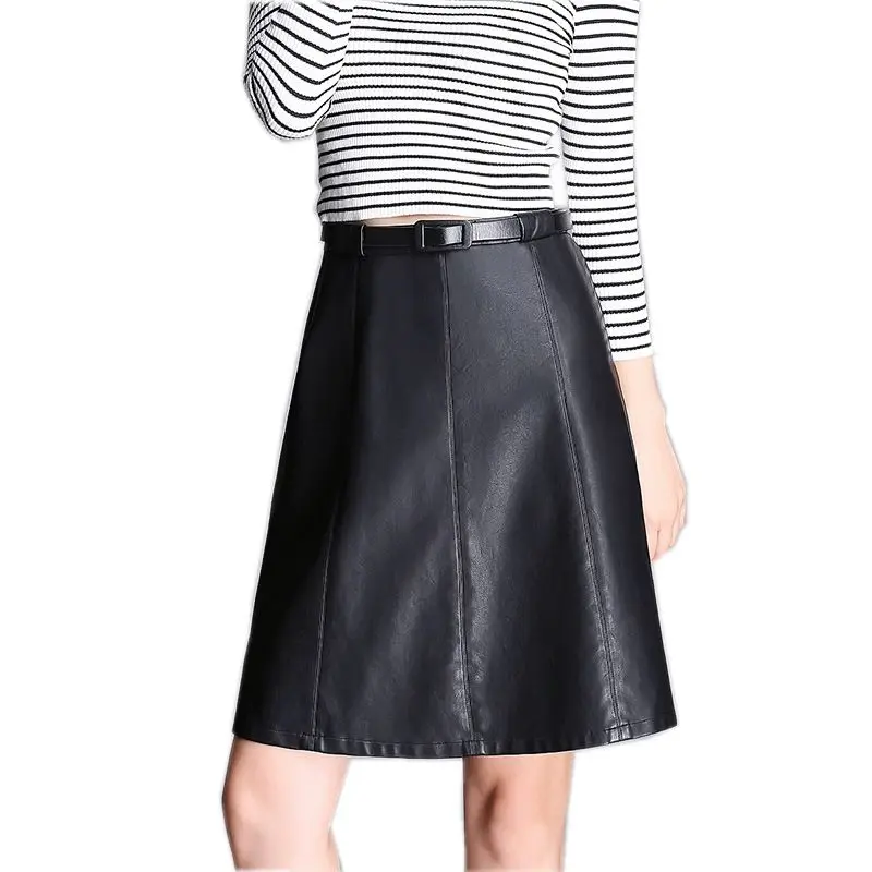 Autumn Winter Women's Leather Skirts Slim High Waist Sexy