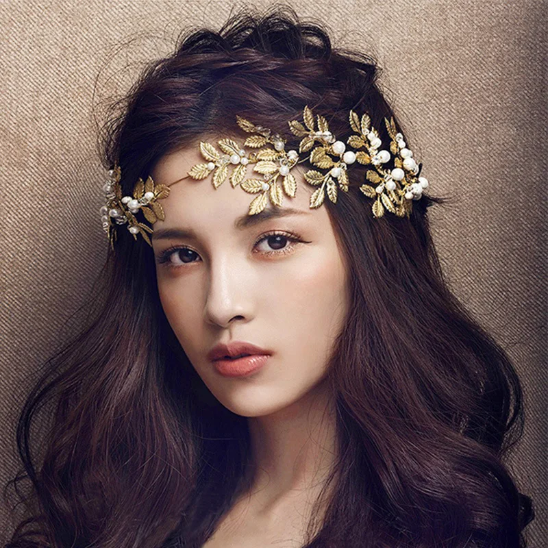 Повязка на голову в стиле барокко с жемчугом и золотыми листьями|hair jewelry|hair accessories