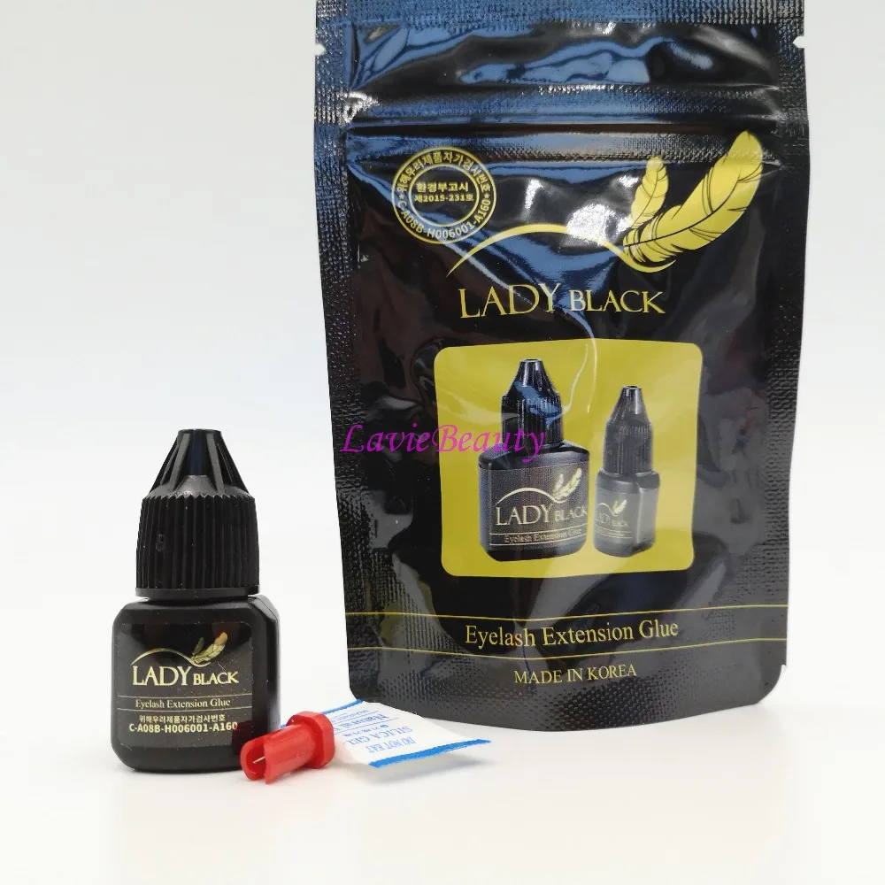 

Free shipping black lady glue With Sealed Bag for eyelash extensions 5 bottles/lot 5ml low irritation fume adhesive fast drying