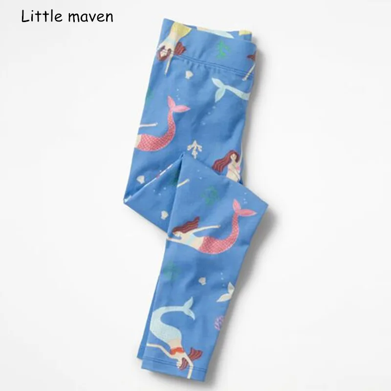 

Little maven 2018 Autumn baby girls trousers cotton elastic waist leggings children's Mermaid print autumn pants 10202