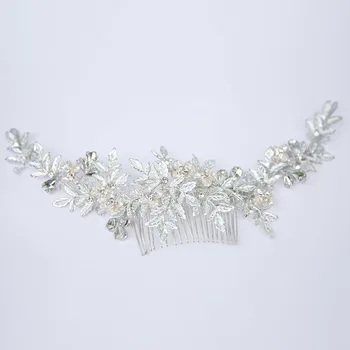 

Wedding Hair Accessories Silver color Leaf Bridal Hair Comb Jewelry Handmade Women Headpiece Crown