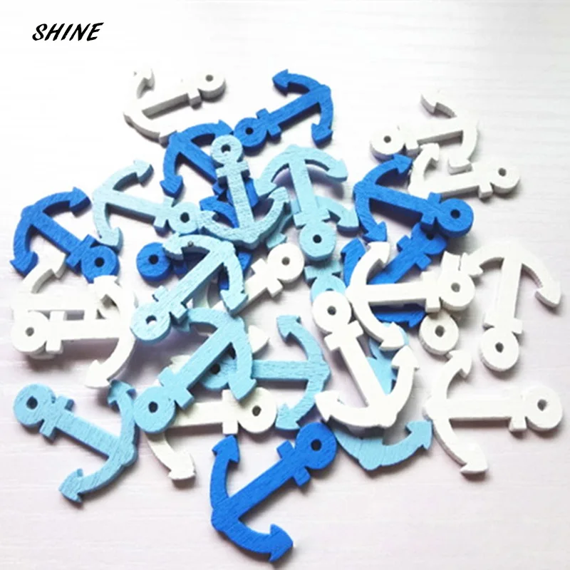 

SHINE Wooden Sewing Buttons Scrapbooking Anchor 3 Colors Mixed 25mm 24 PCs Costura Botones Decorate bottoni botoes