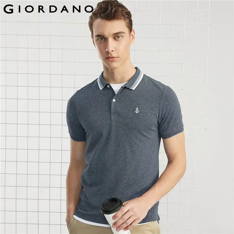 Giordano Men Polo Embroidery Pattern Homme Clothing Short