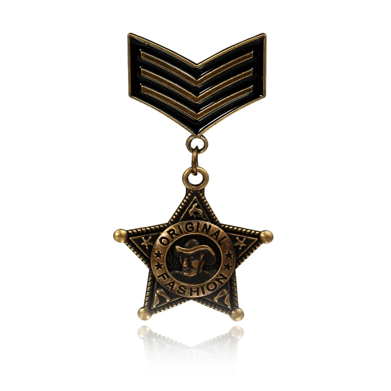 

1PC Turkish Vintage Star Badge Brooches For Women Antique Bronze Plated V Shaped Piecing Brooch Jewery Accessories Lapel Pins