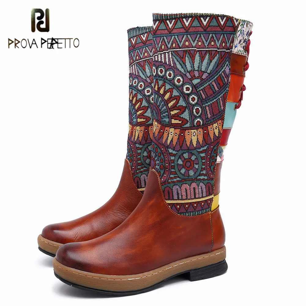 

Prova perfetto 2019 Retro High-end Popular Woman Knee-high Boots Genuine Leather Leisure Classics Ethnic Soft Woman Long Boots