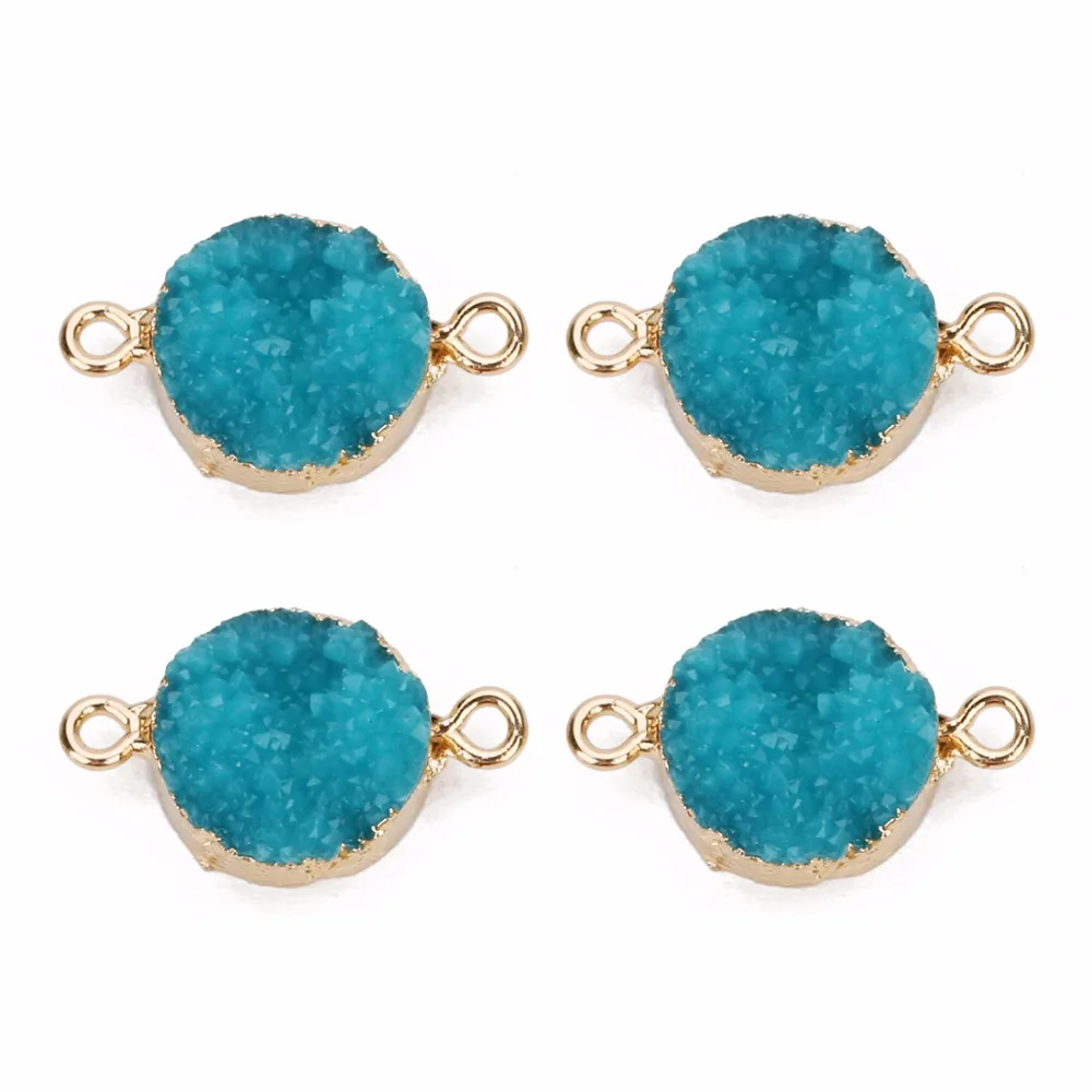 LOULEUR 5pcs/lot Colorful 13.5mm Faux Druzy Resin Charms Pendant Round Connectors For Women DIY Earrings Jewelry Making Findings