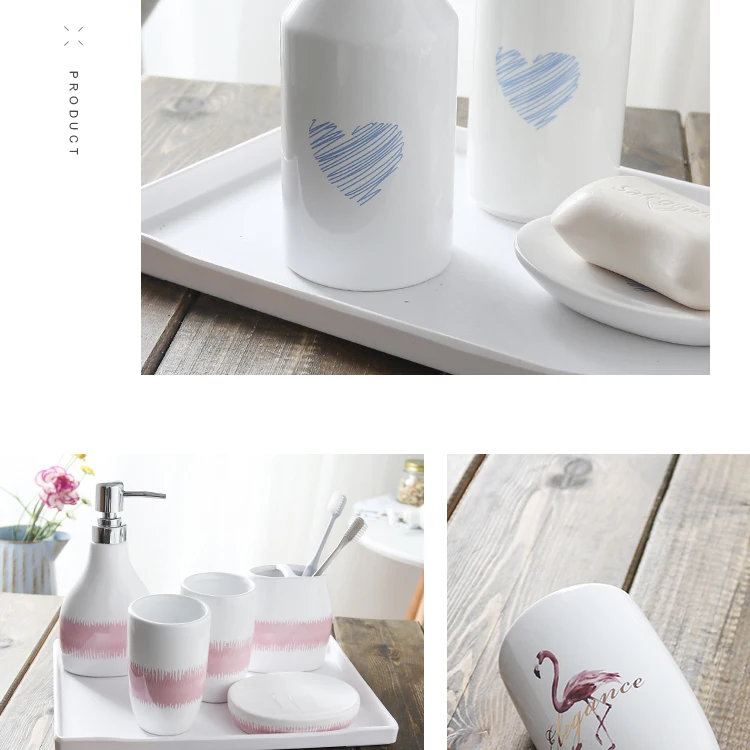 Wourmth Китай керамический набор для ванной комнаты 6 шт. с лотком фарфор креативный Фламинго свадебный подарок 5 шт. зубная щетка чашка жидкая бутылка