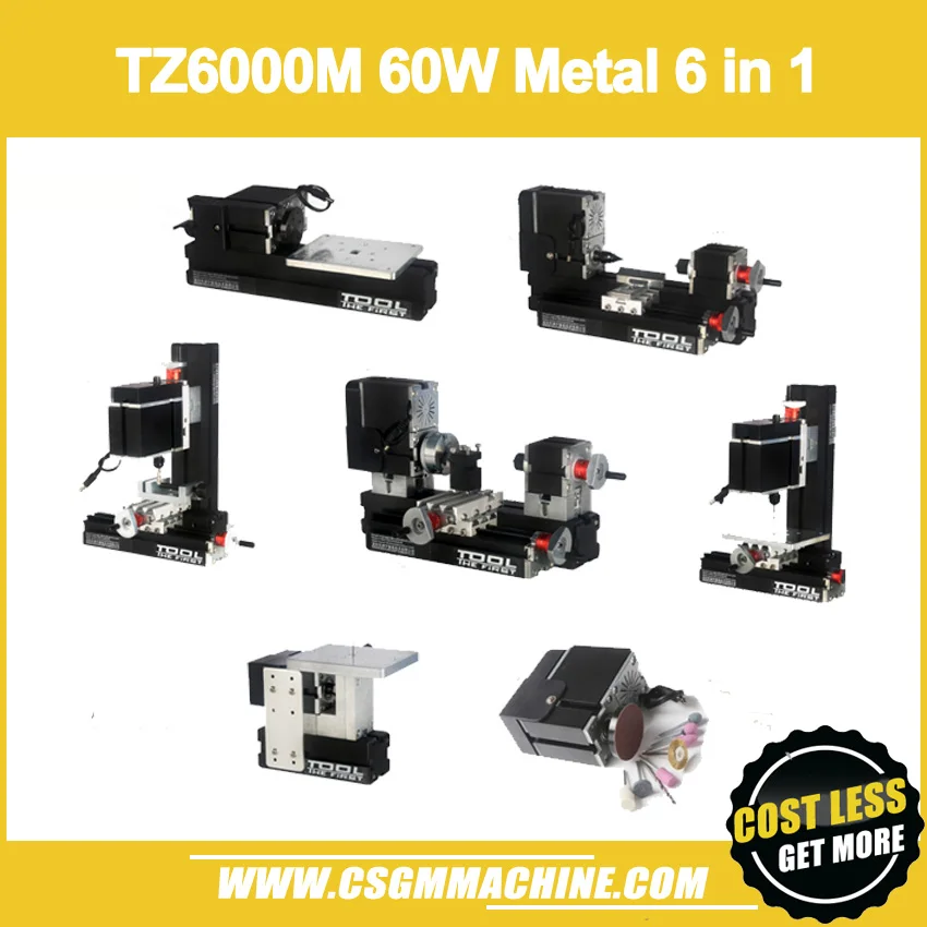 

TZ6000M 60W Metal 6 in 1 Mini lathe/60W,12000rpm Mini 6in1 lathe Machine/DIY Powerful metal lathe/Lathe kIt