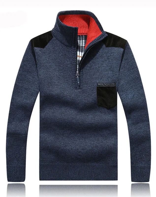 ZOOB MILEY мужские свитера зимние толстые теплые пуловеры на молнии флисовые бархатные Мужские Повседневные свитера джемперы размера плюс M-XXXL - Цвет: navy