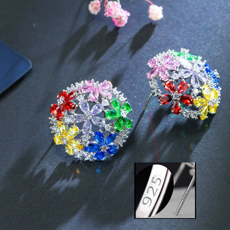 CWWZircons Multi Color Cubic Zirconia Crystal Half Round Pendant Necklace and Earrings Sets Women Fashion Costume Jewelry T140|Ювелирные