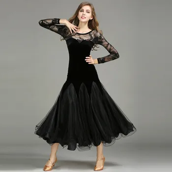 

Women Ballroom Dance Competition Dresses Ladies Modern Waltz Tango Standard Women Dress Sexy Lace Mesh Long Maxi Robe Femme