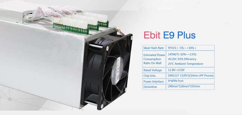 14nm Asic Miner BTC Miner б/у Ebit E9 Plus 9T(с БП) низкая цена, чем S9 хороший экономичный Майнер