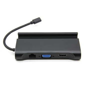 

7 in 1 USB -C USB 3.1 Type C to 4K HDMI VGA Rj45 Gigabit Ethernet 3 USB 3.0 Port Type C PD Charging Adapter Dock Holder Hub