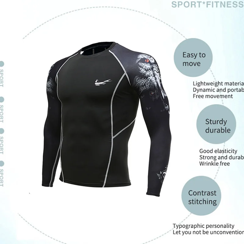 

Spring And Summer New Men's Tight Stretch Running T-shirt Gym Bodybuilding Fitness Compression Quick-drying Sports shirt