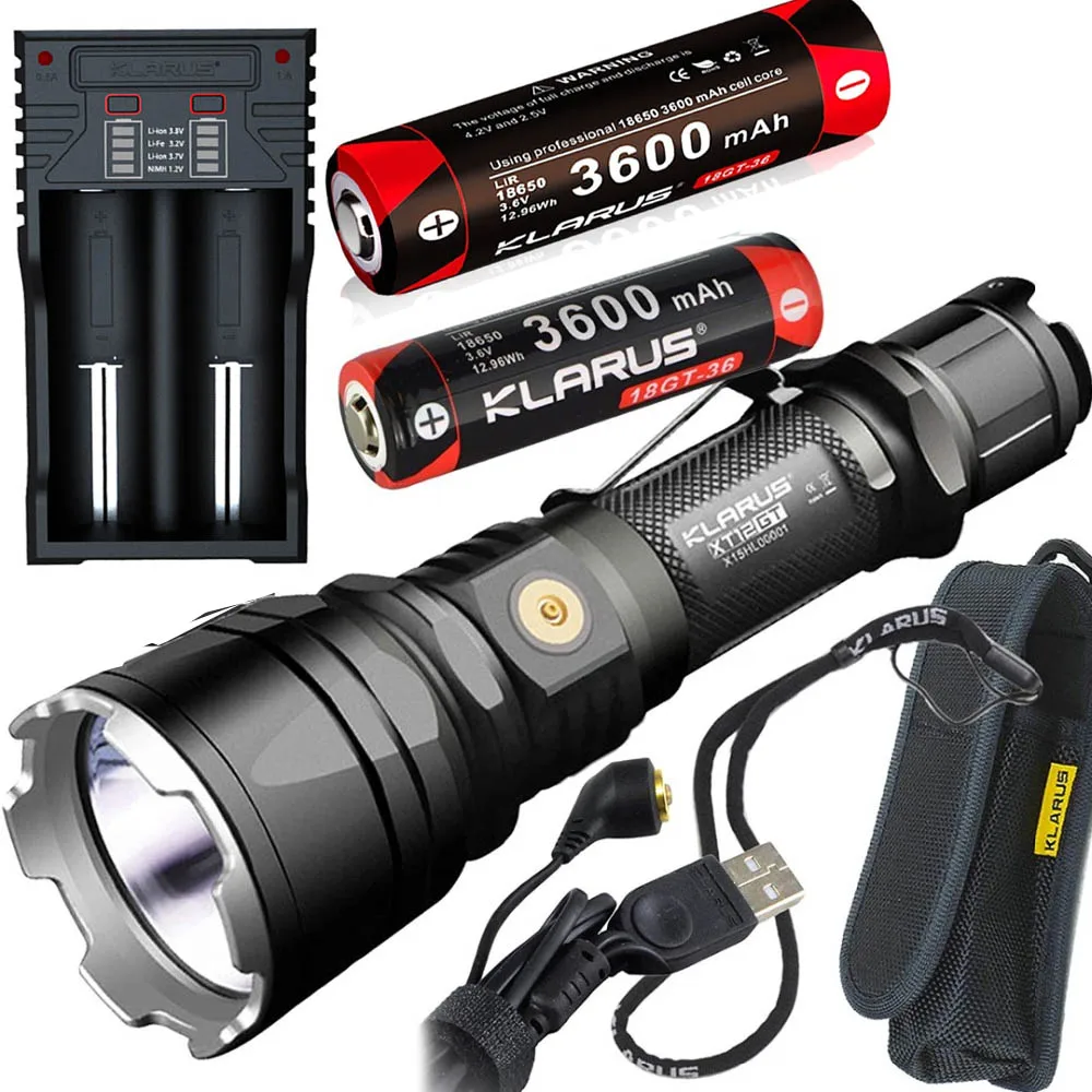 

Flashlight KLARUS XT12GT CREE XHP35 HI D4 LED max.1600LM throw 603 meters Magnetic-Charging torch + 2 x 18650 battery,k2 charger