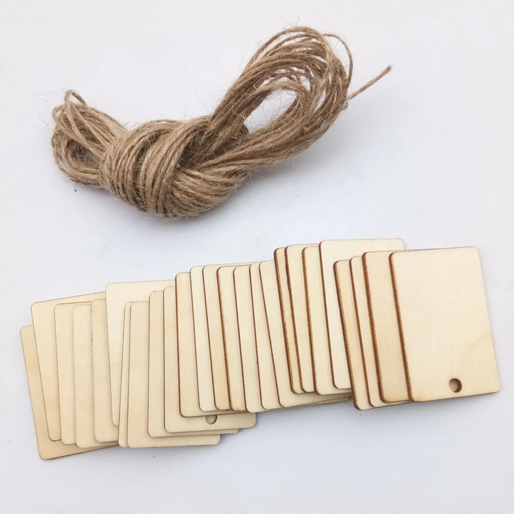 

25Pcs DIY Blank Plaque Gift Party Rope Tags Home Decor Hole Wooden Label Hanging Painting Wedding Ornaments Craft Unfinished