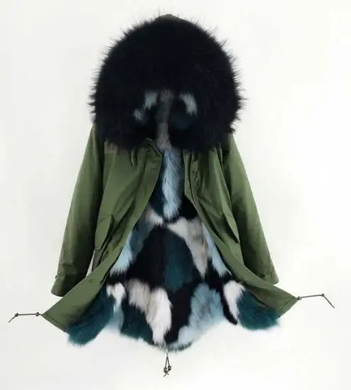 Новая мода Настоящее енота меховой воротник с капюшоном зимняя куртка женская парка мех животных толстое теплое пальто - Цвет: Color 18