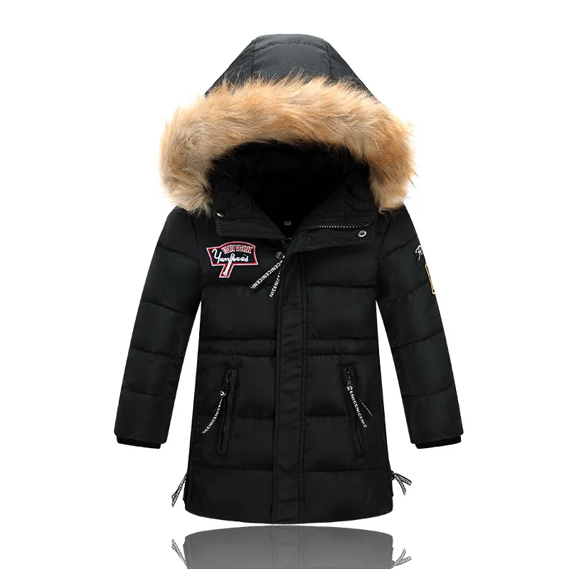 Casual Kids Winter Jackets Teenage Boys Down Coats Fur Collar Hooded Medium long Warm Children