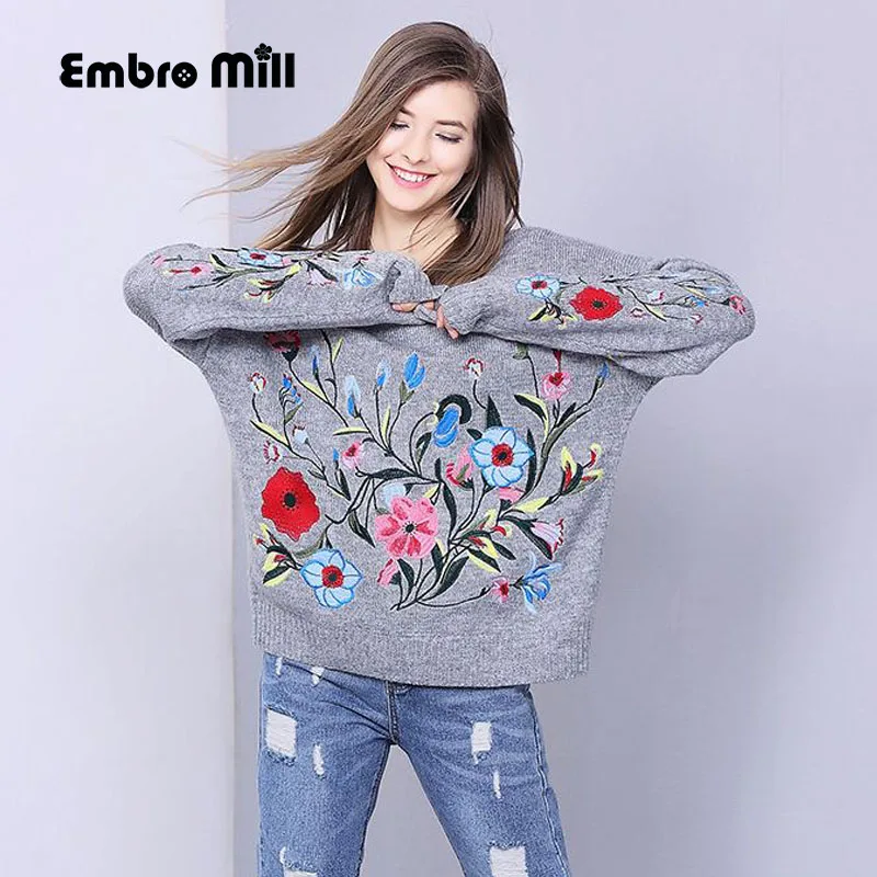 Buy Royal embroidery flower sweater autumn winter