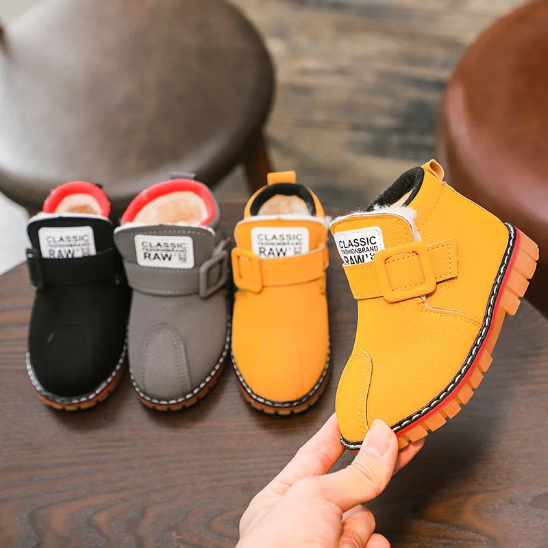 

Boys shoes 2018 winter plus velvet thick warm shoes children's boots kids child snow boots Fashion Child Leather Snow boots