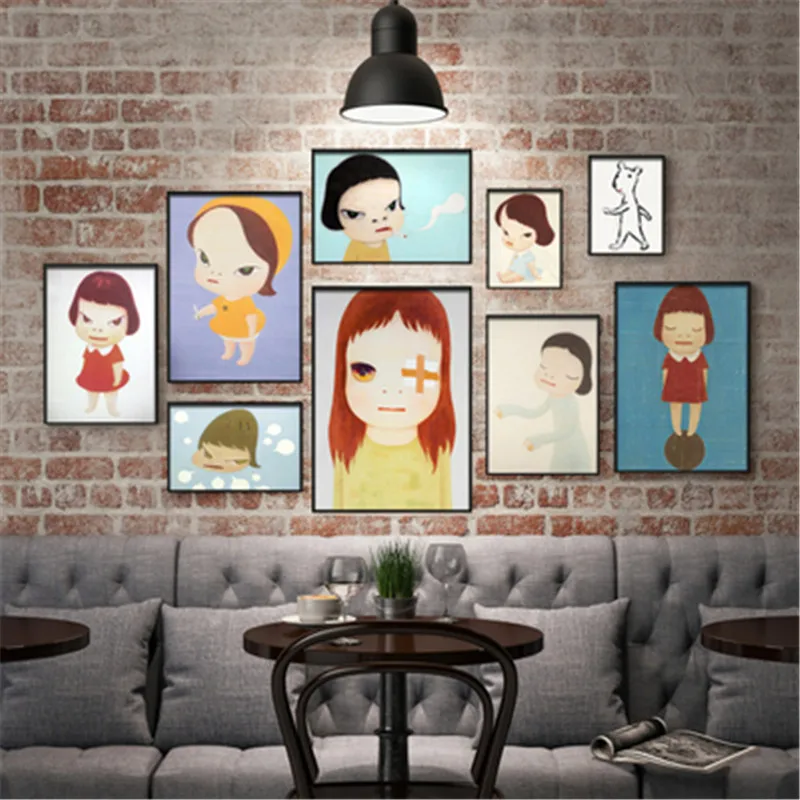 

40X30CM Nara Yoshitomo Japan Inbetweening Graffiti Decorative Picture Children's Bedroom Solid Wood Frame Painting Poster X1165