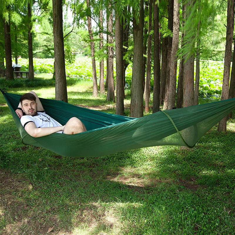 Hammock ao ar Rede com Mosquiteiro Duplo Pessoa Forte Camping Parachute Livre Tent Hanging Cama Lazer Hamac 15 Cheap Barracas