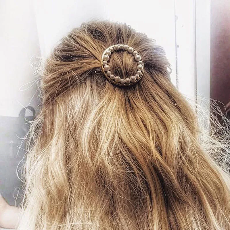 

Brief 14K Gold Inset Round Hair Jewelry For Women 2019 Chic Pearl Barrettes Hair Pin Wedding Hair Accessories Bijoux
