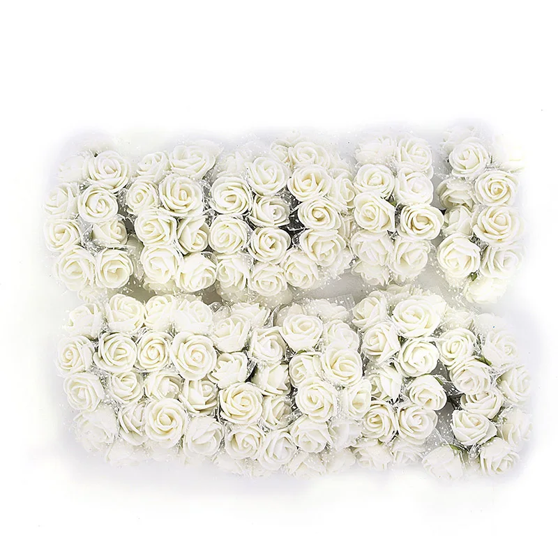 144 шт Искусственные цветы из пенопласта для дома, свадьбы, автомобиля, украшение, искусственный цветок Роза для рукоделия, букет, много цветов, хорошее качество - Цвет: White