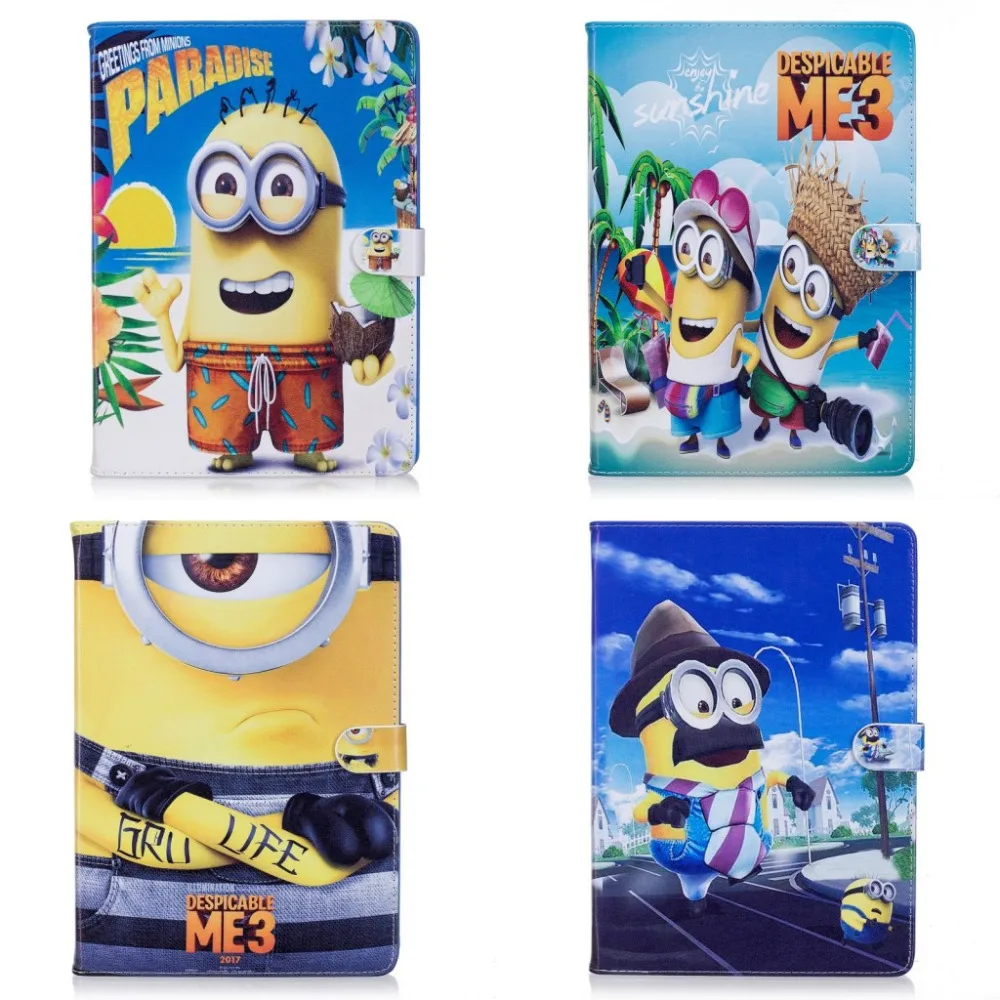

Fashion Cartoon New Minions Character PU Leather Stand Case smart Cover For ipad234