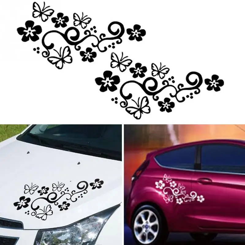 

2Pcs Waterproof Universal Flower and Butterfly Car Body Sticker PVC for Auto Truck 47cm X 25cm