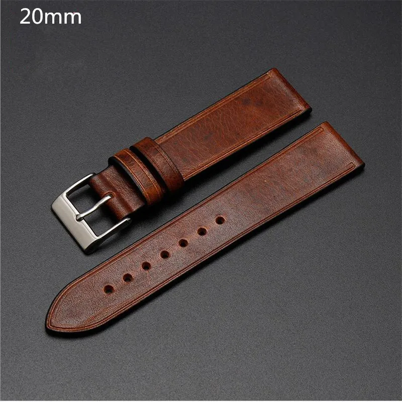 

Common Used Top Grade Thin&Soft Hand made Pull-up Leather Strap 20mm Retro Brown Smooth Leather Watchband for Brands Watch Stock