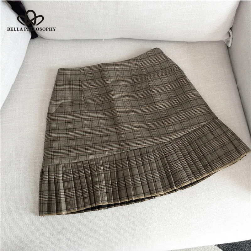 Wonder Новая осень Для женщин плед Высокая талия плиссированные юбки элегантная Офисные женские туфли Повседневная юбка костюмы горячая драпированные дамы юбки