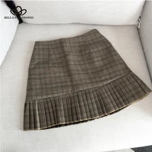 Wonder Новая осень Для женщин плед Высокая талия плиссированные юбки элегантная Офисные женские туфли Повседневная юбка костюмы горячая драпированные дамы юбки