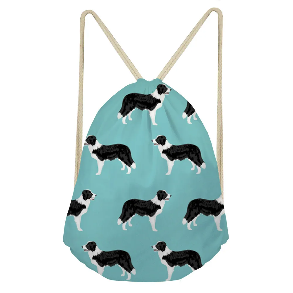ThiKin Kawaii Border Collie Printing Drawstring Bags String Sack Beach Women Men Travel Storage Package Functional
