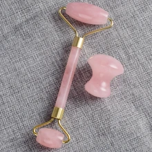 Facial Massage Guasha Tool 2 in 1 Natural Rose Quartz Facial Roller And Guasha Massage Scraper Set Anti Aging Cellulite