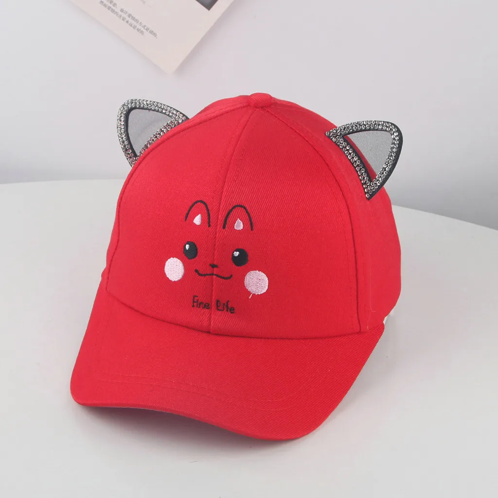 

Kids Pearl Bowknot Cartoon Cat Peaked Hat Baseball Cap Sunhat