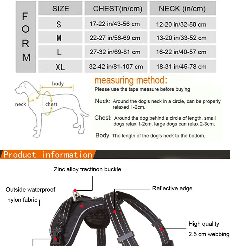 Водонепроницаемый ошейник для питомцев, ошейник для больших собак хаски, нейлоновый нагрудный ошейник для животных, бульдог, овчарка, дышащий S-XL