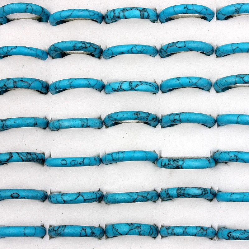 

QianBei Wholesale 10Pcs/set Oval Shape Blue Stone Rings Turquoises Ring Wedding Engagement Jewelry Rings Gift For Women Men