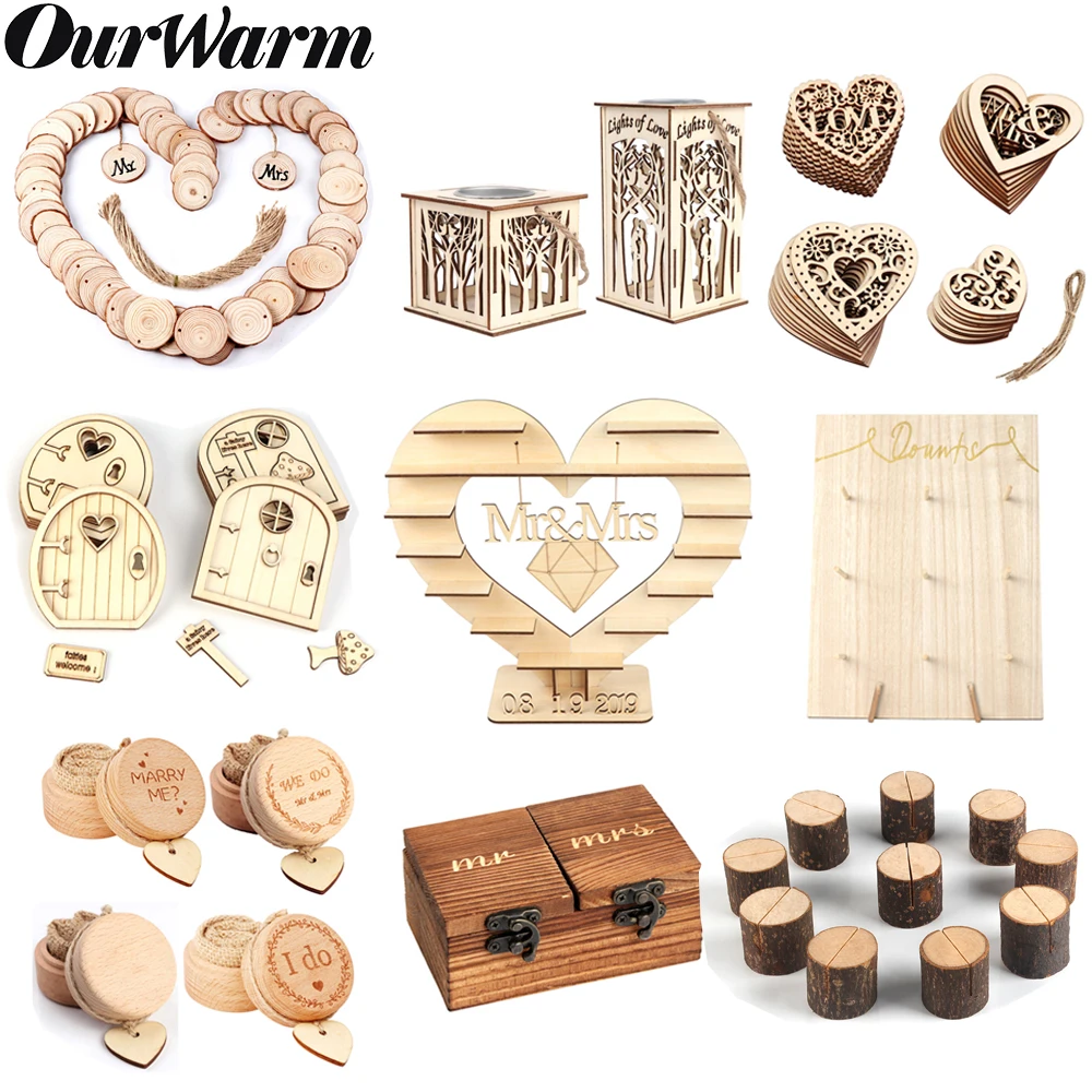 

OurWarm DIY Rustic Wedding Wood Decoration Vintage Wooden Hearts Donut Wall Wood Fairy Door Chocolate Stand Wedding Party Favors