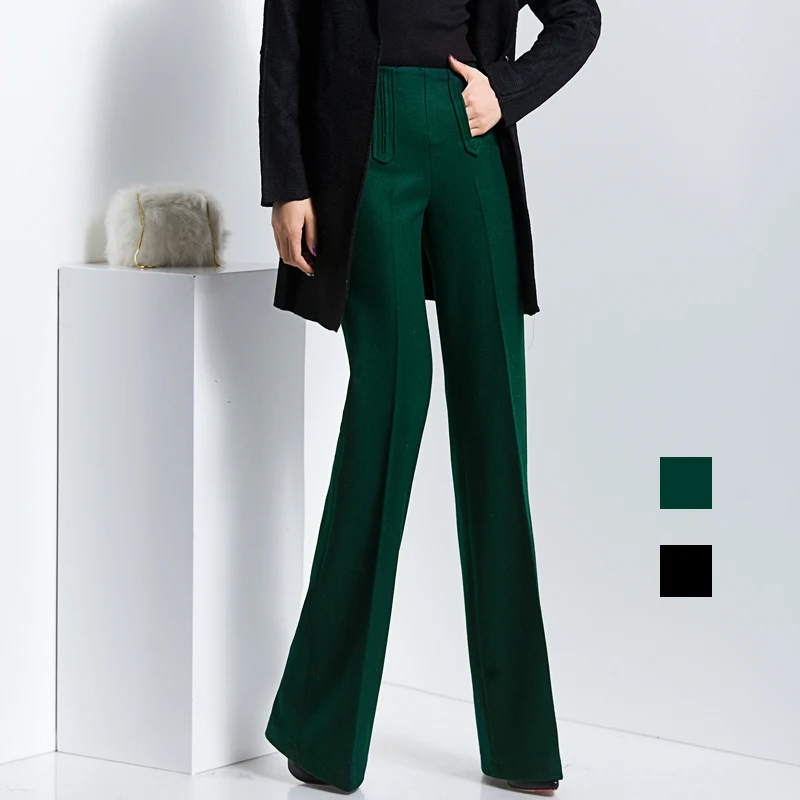 Womens Wool Wide Leg Pants Fashion Autumn Winter Office Lady Formal Womens Wool Wide Leg Pants Fashion Autumn Winter Office Lady Formal Dress Long Trousers Woman Casual Flared Green In Capris From Women S