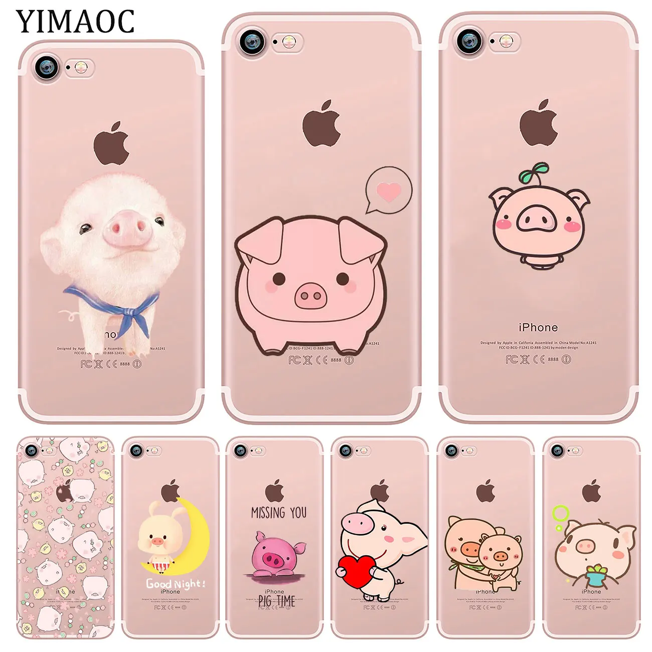 

YIMAOC Piggy cute pig Lovely Soft Silicone Phone Shell Case for iPhone X XS Max XR 5 5S SE 6 6S 7 8 Plus 10 TPU Cover
