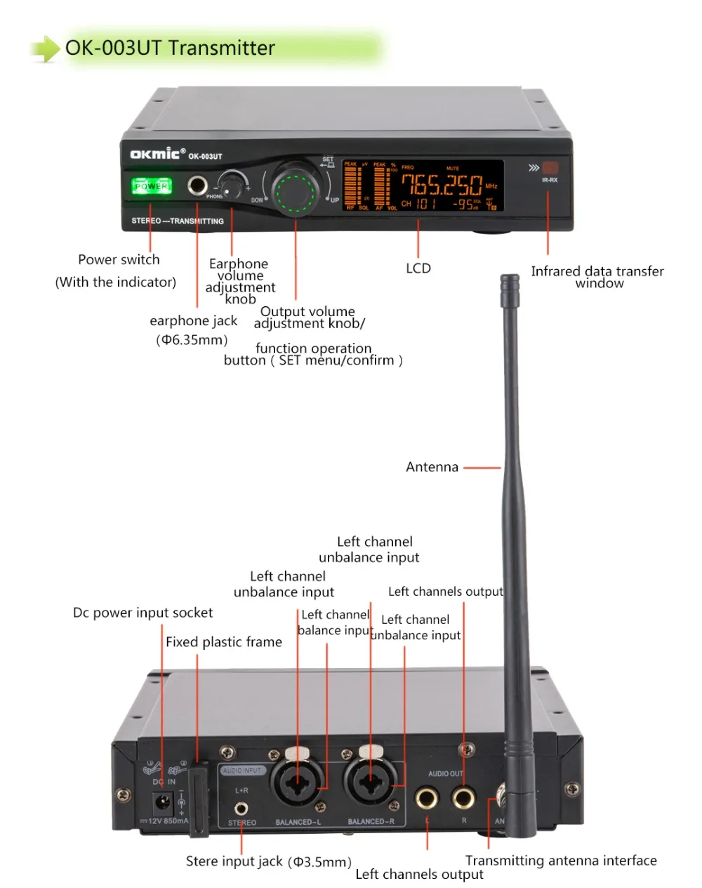 OKMIC 003UT передатчик 6202R ресивер беспроводное устройство в ухо монитор системы стерео Настоящее разнообразие для сценического монитора