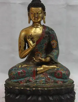 

Tibet Monastery Old Copper Bronze Cloisonne Enamel Sakyamuni Shakyamuni Buddha