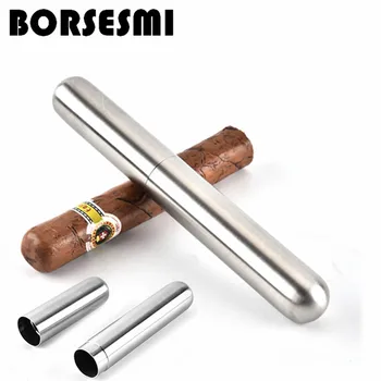 

High quality Stainless steel single cigar tube box 175*25mm travel metal cigar case pipe tools holder pocket smoking accessories