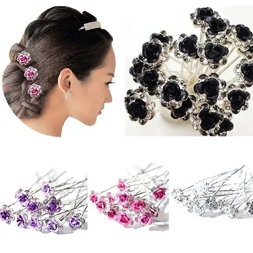 

5Pcs Fashion Hairpins Shiny Rhinestone Rose Flower Hair Clips Barrette Salon Engagement Wedding Hair Accessories for Women Girls
