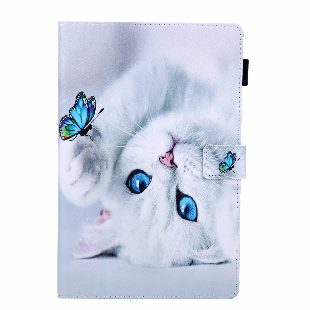 Cover Case for Samsung Galaxy Tab A 10.1 SM-T510 SM-T515 T510 T515 Painted Cat Stand Soft Shockproof Tablet Shell+Film+Pen