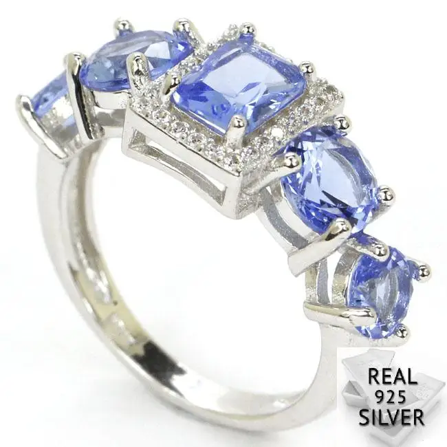 

3.9g Real 925 Solid Sterling Silver Deluxe Top Violet Tanzanite CZ Present Rings US 7.25# 27x10mm